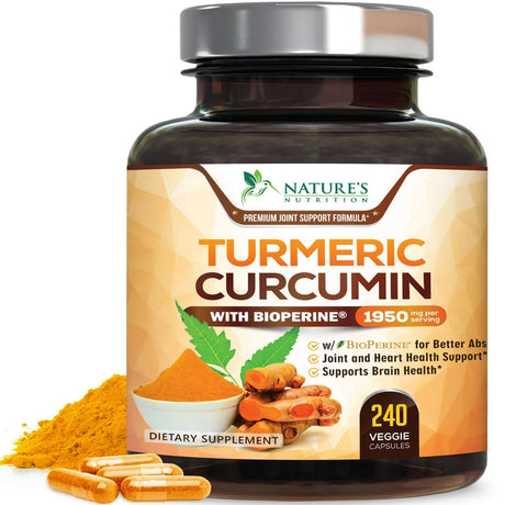 Turmeric Curcumin with Bioperine 95% Standardized Curcuminoids 1950Mg - Black Pepper for Max Absorption, Premium Joint Support, Natures Tumeric Supplement, Vegan Herbal Extract, Non-Gmo, 240 Capsules