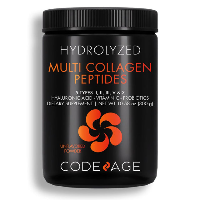 Codeage Multi Collagen Peptides + Probiotics Black Edition, Vitamin C, Hyaluronic Acid, 10.58 Oz