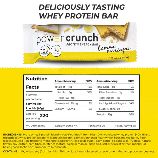 Bionutritional Research Group Power Crunch Protein Energy Bar, Lemon Meringue, 12 Count (16.8Oz) (480G)