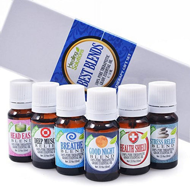 Best Blends Set of 6 100% Pure, Best Therapeutic Grade Essential Oil - 6/10Ml (Breathe, Good Night, Head Ease, Muscle Relief, Stress Relief, and Health Shield)