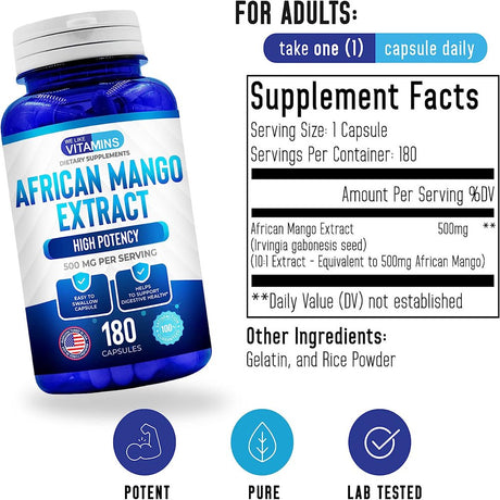 We like Vitamins African Mango Extract Supplement 500Mg Weight Loss Pills 180 Capsules