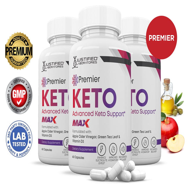 (3 Pack) Premier Keto ACV MAX Pills 1675Mg Alternative to Gummies Dietary Supplement 180 Capsules