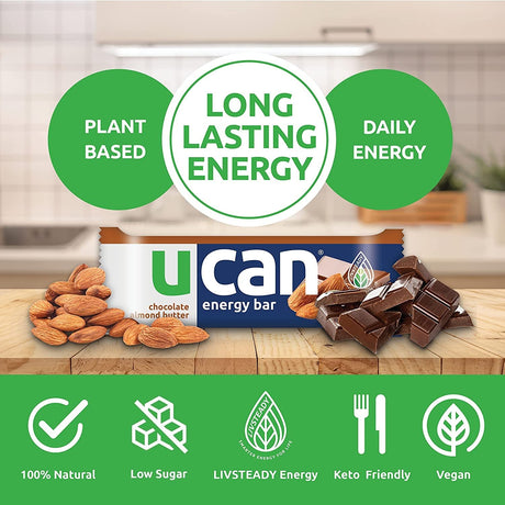 UCAN Energy Bars | Low Sugar, Low Calories | Gut Friendly, Caffeine-Free, Vegan, Non-Gmo, No Soy, Keto Friendly | Running, Cycling, Fitness, Pre & Post Workout | Chocolate Almond Butter 12 Count