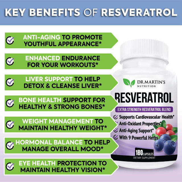 180Ct Resveratrol 1568Mg Trans-Resveratrol Antioxidant Supplement| Anti-Aging & Immune System