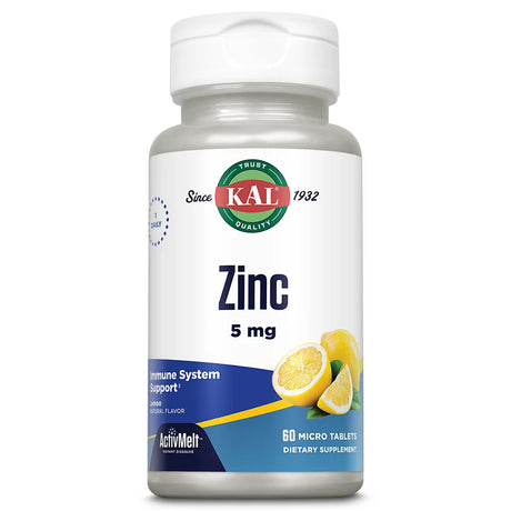 KAL Zinc 5 Mg Activmelt | Sweet Lemon Flavor | Healthy Protein Synthesis, Growth, Taste Acuity & Immune System Function Support | 60 Micro Tablets