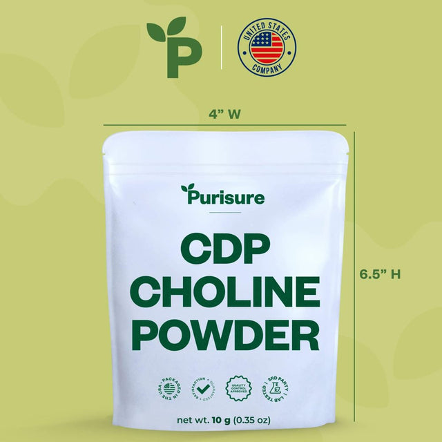 Purisure CDP Choline Powder, 10G, Brain Supplement, Reduces Mental Fatigue, 40 Uses