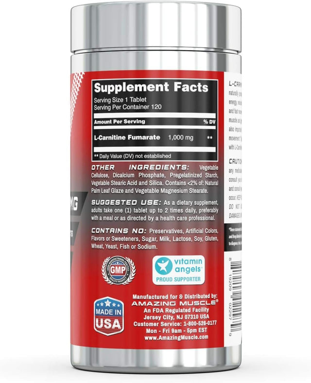 L-Carnitine - 1000 Mg, 120 Tablets - Intense Exercise Support - Supports Energy Production - Promotes Exercise Endurance - Assists in Faster Workout Recovery