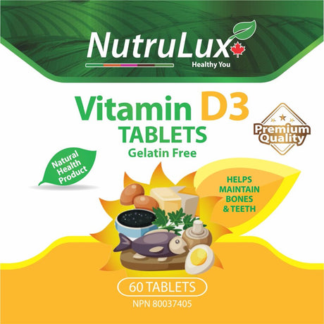 Nutrulux Vitamin D3 (25 Mg) Halal Vegan Gelatin-Free Tablets - Bone Health Support Supplement - Immune Boosting - Daily Intake - Halal Certified - Gelatin-Free Pills 120 Tablets (Pack of 2)