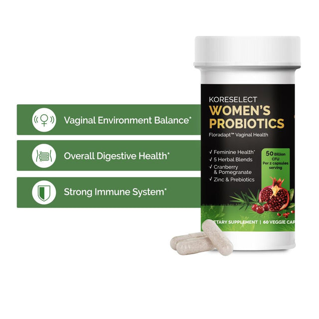 KORESELECT Probiotics for Women - Gut Health Supplements for Women, Vaginal Probiotics with Prebiotic Blend, Immune Support with Zinc - 60 Capsules