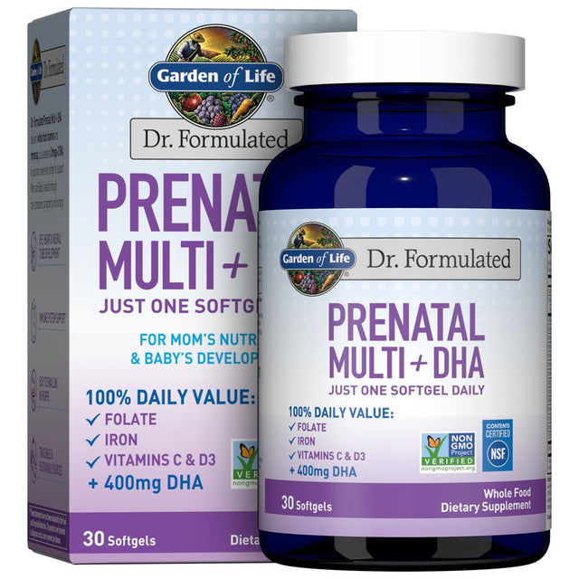 Garden of Life Dr. Formulated Prenatal Multi + DHA | for Mom'S Nutrition & Baby'S Development| Once Daily | Folate & Iron | 30Ct