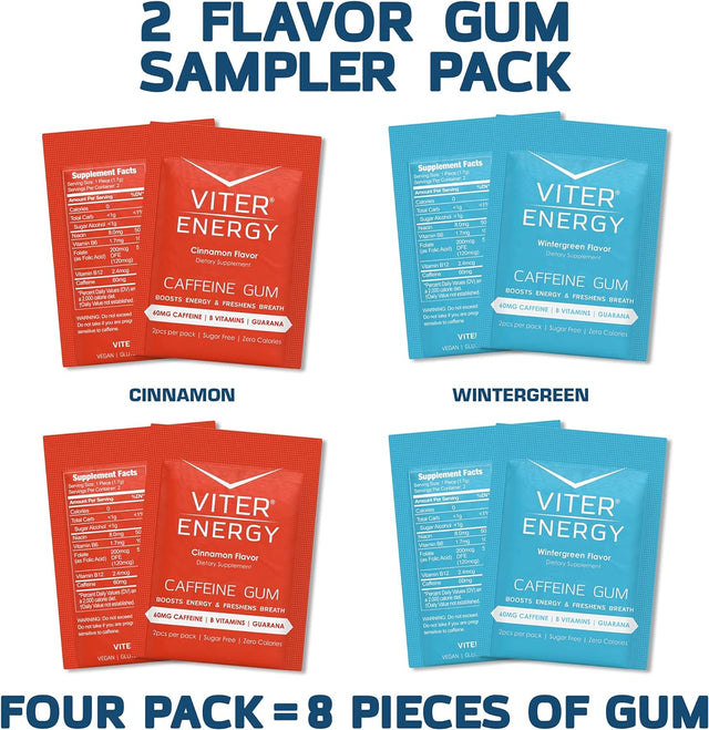 Viter Energy Original Caffeine Mints and Caffeine Gum Variety Flavor Sampler Pack Bundle - Caffeine, B Vitamins, Sugar Free, Vegan, Powerful Energy Booster for Focus and Alertness