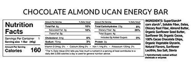 UCAN Energy Bars | Low Sugar, Low Calories | Gut Friendly, Caffeine-Free, Vegan, Non-Gmo, No Soy, Keto Friendly | Running, Cycling, Fitness, Pre & Post Workout | Chocolate Almond Butter 12 Count