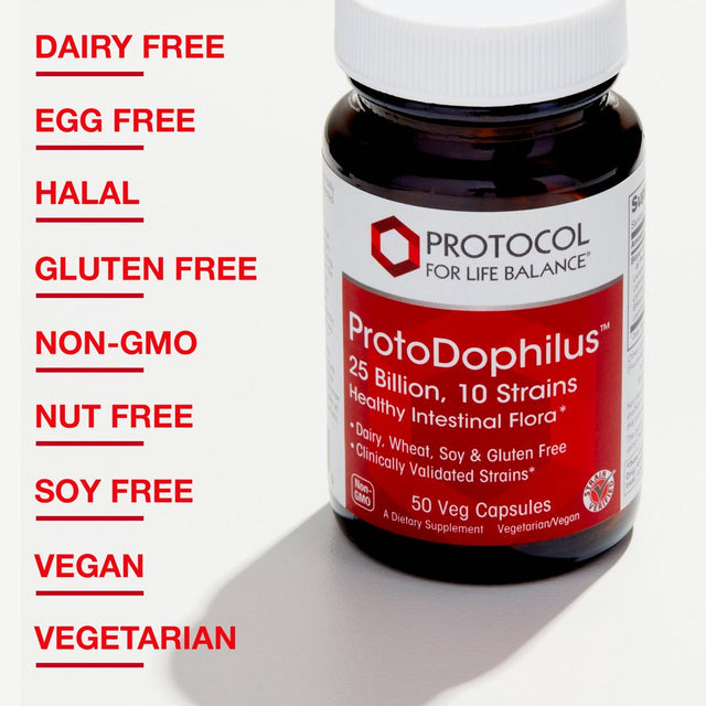 Protocol for Life Balance - Protodophilus - 25 Billion, 10 Strains - Healthy Intestinal Probiotic Flora to Support Digestive Function and Immune Health - 50 Veg Capsules