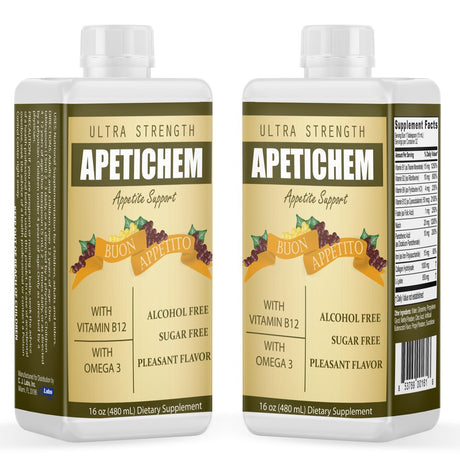 Apetichem Ultra Strength Appetite Support W/Vitamin B12 and Omega 3 (16 Fl Oz - 480Ml) Appetite-Weight Gain. Natural Appetite and Weight Gain Stimulant. Fortified with Vitamins. Appetitol Formula.