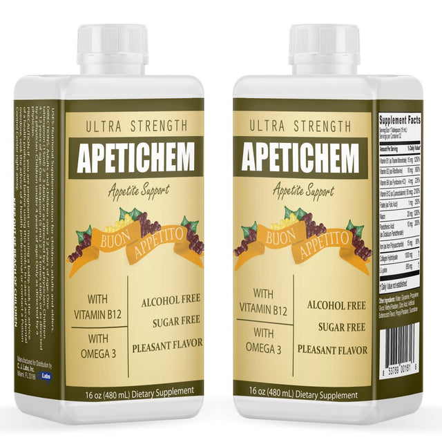 Apetichem Ultra Strength Appetite Support W/Vitamin B12 and Omega 3 (16 Fl Oz - 480Ml) Appetite-Weight Gain. Natural Appetite and Weight Gain Stimulant. Fortified with Vitamins. Appetitol Formula.