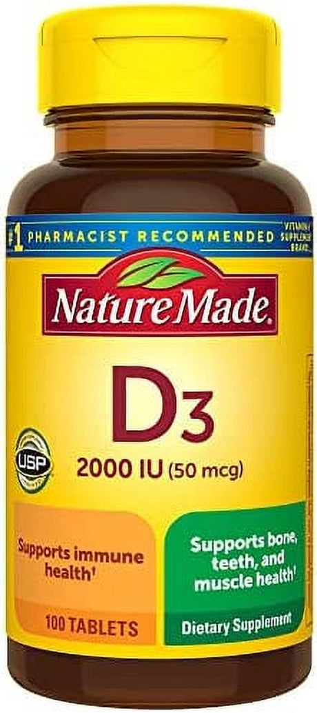 Nature Made Vitamin D3 2000 IU (50 Mcg), Dietary Supplement for Bone, Teeth, Muscle and Immune Health Support, 100 Tablets, 100 Day Supply