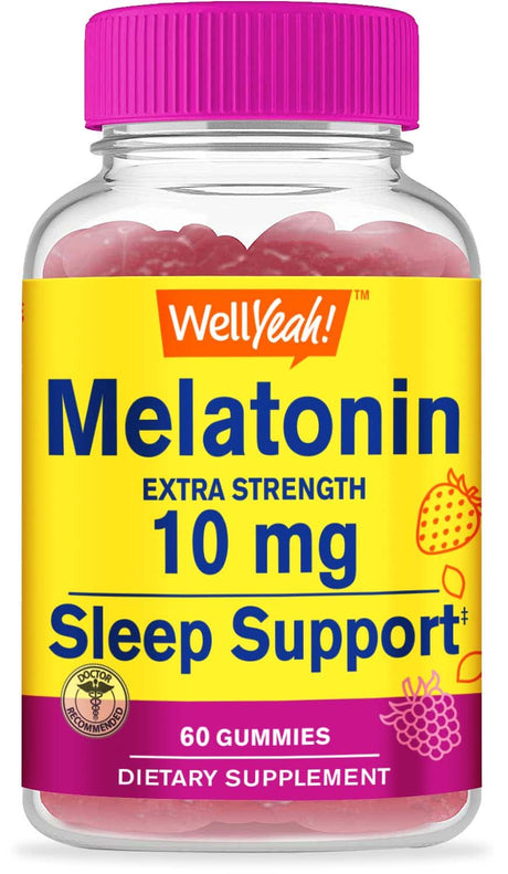 Wellyeah Melatonin 10Mg Gummies - 2 Month Supply - Natural Berry Flavor, Drug-Free Gummy Supplement - Gluten and Gelatin Free, Vegetarian - 60 Gummies