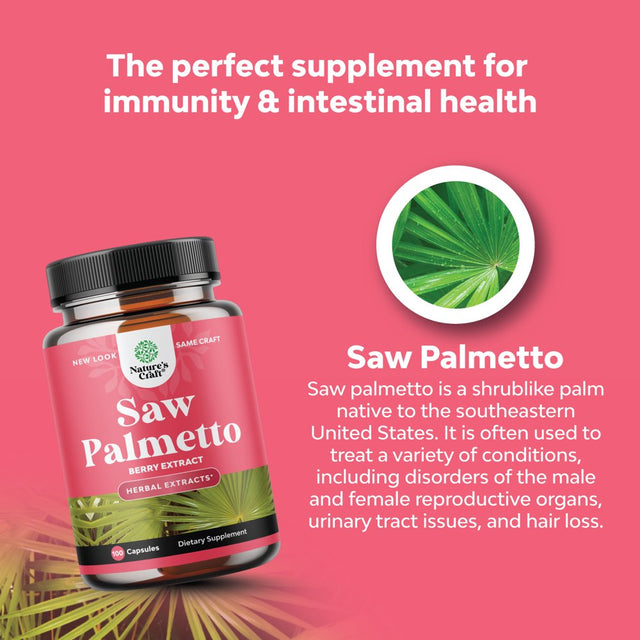 Saw Palmetto 500Mg per Serving for Women 100Ct Capsules - Nature'S Craft Pure Saw Palmetto Extract for Hair Loss Support