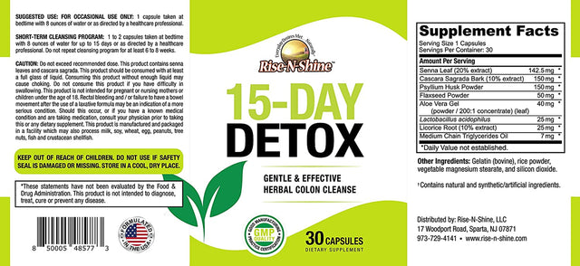 15 Day Detox Cleanse - Gut Health Support for Women & Men with Senna Leaf and Cascara Sagrada (30 Capsules)