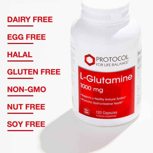 Protocol L-Glutamine 1000Mg - Muscle Tissue, Gut, Immune - 120 Veg Caps