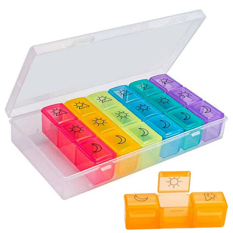 Pill Box 7 Day, Weekly Pill Organizer 3 Times a Day, Including 7 Individual Daily Pill Cases, Portable Travel Medicine Organizer for Holding Medication/Vitamin/Fish Oil/Supplements, BPA Free