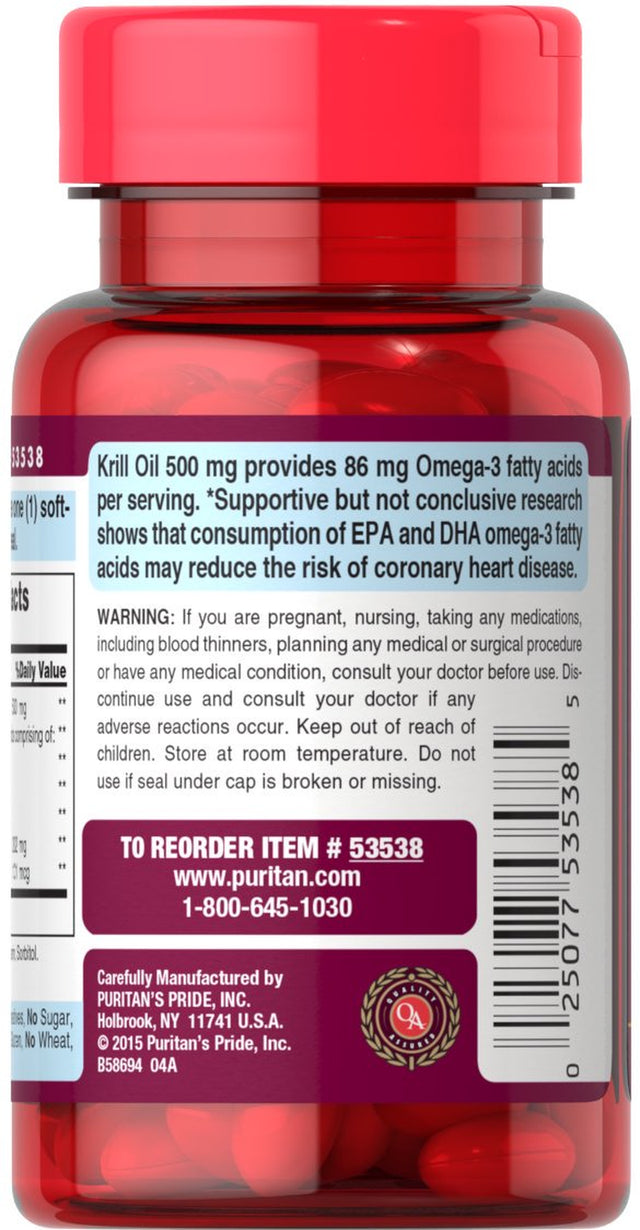 Puritan'S Pride Red Krill Oil 500 Mg (86 Mg Active Omega-3)