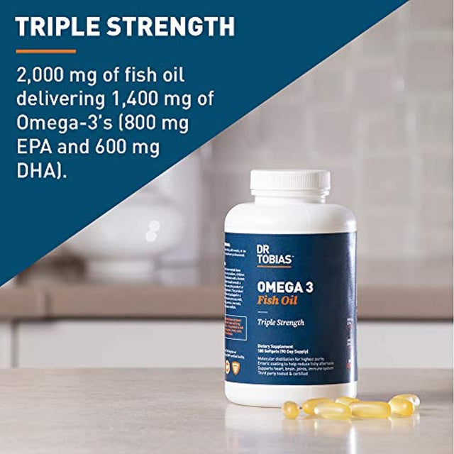 Dr. Tobias Omega 3 Fish Oil Triple Strength, Burpless, Non-Gmo, 180 Counts