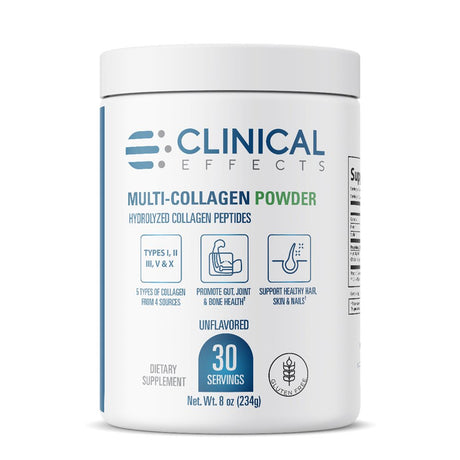 Clinical Effects Multi-Collagen Powder - Collagen Dietary Supplement - 8Oz - 30 Servings - 5 Types of Quality-Sourced Multi-Collagen to Support Joint, Bone, Skin and Nail Health - Fast Absorption