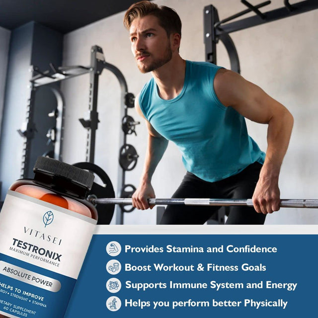 VITASEI Testronix Testosterone Booster for Men, Natural Blend for Maximum Performance Stamina, Energy, and Strength 120 Capsules