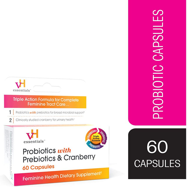 Vh Essentials Probiotics with Prebiotics and Cranberry Feminine Health Supplement - 60 Capsules