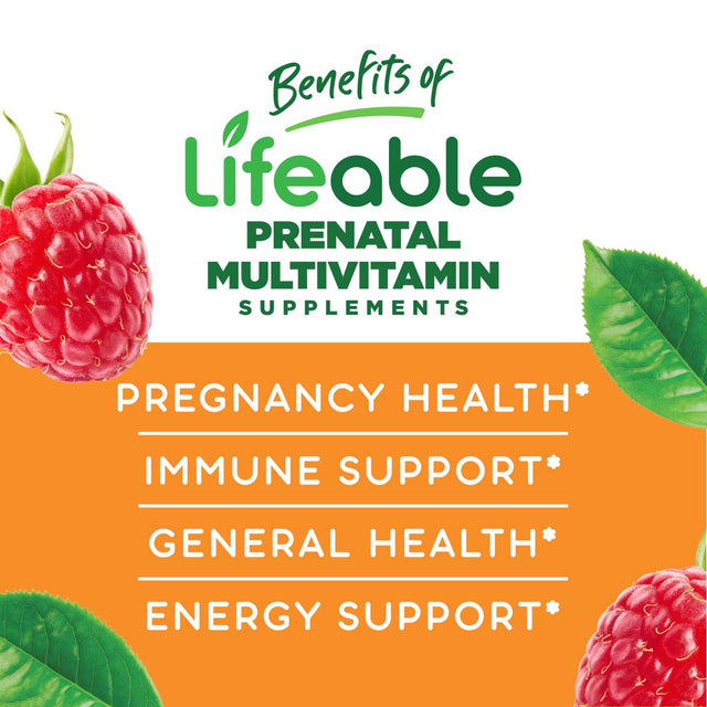 Lifeable Prenatal Multivitamin, with 12 Vitamins and Minerals, 90 Gummies