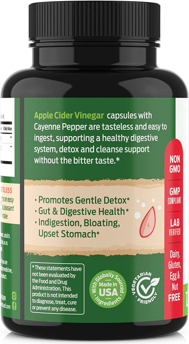 Forestleaf - Apple Cider Vinegar Capsules with Cayenne Pepper Powder 1200Mg - 120 Organic Pills - ACV Raw Supports Metabolism, Diet, Detox, Digestion, Gut Health, Cleanser - Immune Support Supplement