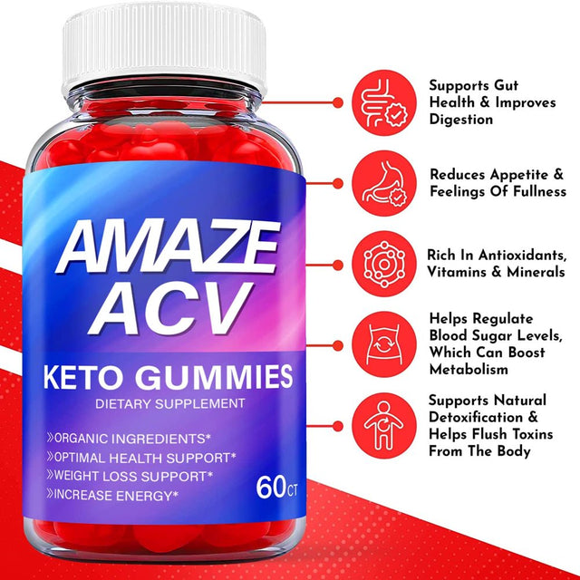 (5 Pack) Amaze Keto ACV Gummies - Supplement for Weight Loss - Energy & Focus Boosting Dietary Supplements for Weight Management & Metabolism - Fat Burn - 300 Gummies