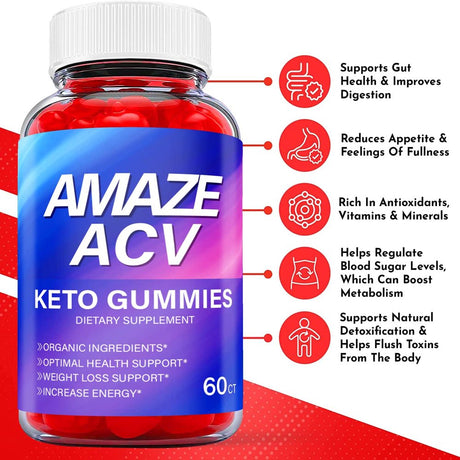 (1 Pack) Amaze Keto ACV Gummies - Supplement for Weight Loss - Energy & Focus Boosting Dietary Supplements for Weight Management & Metabolism - Fat Burn - 60 Gummies