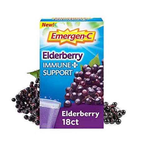 Emergen-C Immune+ Vitamin C 1000Mg (18 Count, Elderberry) Dietary Supplement Fizzy Drink Mix Powder Packets