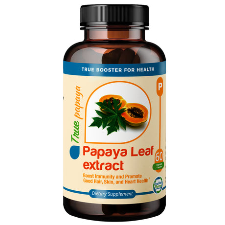 Truemed Papaya Leaf Extract Support for Blood Platelet Bone Marrow Immunity Good Hair Heart Health Herbal Supplement 500 Mg 60 Capsules