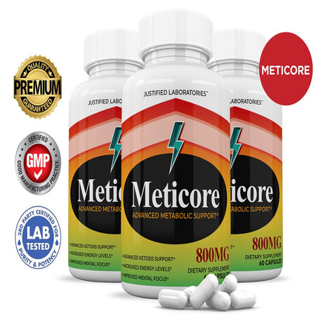 (3 Pack) Meticore Keto Pills Ketogenic Supplement Includes Gobhb Apple Cider Vinegar Macadamia Nut Oil and Green Tea Advanced Ketosis Support for Men Women 180 Capsules