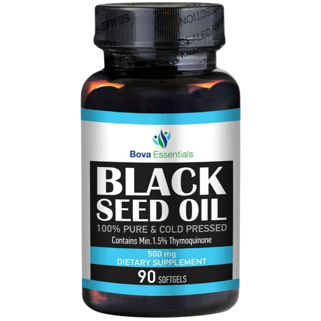 Black Seed Oil Capsules 500Mg, 90 Count Softgel - 100% Pure Natural Organic Cold Pressed Non-Gmo | Cumin Nigella Sativa Seed Oil | Bovaessentials