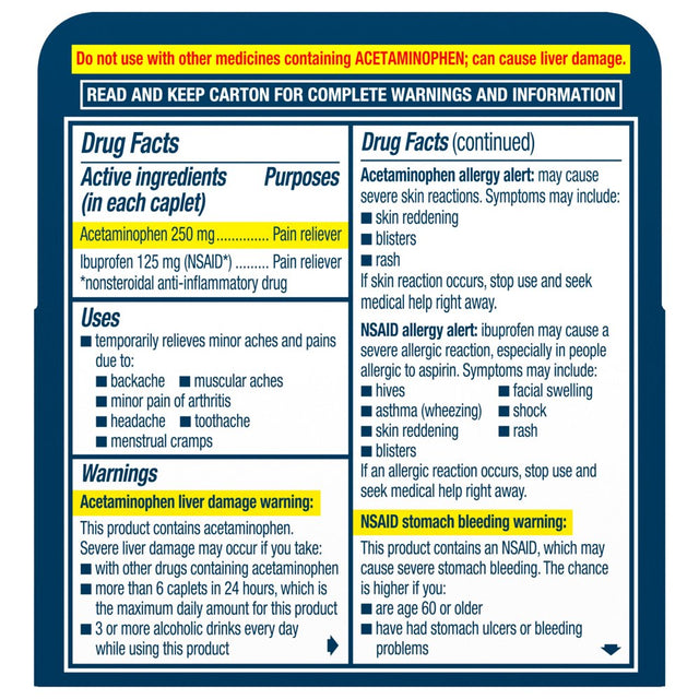 Advil Dual Action Back Pain Caplets Delivers 250Mg Ibuprofen and 500Mg Acetaminophen per Dose for 8 Hours of Back Pain Relief - 18 Count