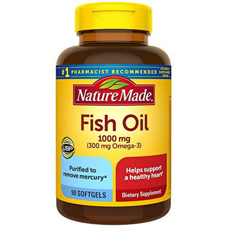 Nature Made Fish Oil 1000 Mg, 90 Softgels, Fish Oil Omega 3 Supplement for Heart Health