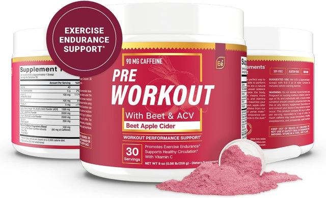 Essential Elements Preworkout Powder with Beet Root & ACV | Superfood Energy Supplement & All-Natural Nitric Oxide Booster plus Caffeine 30 Servings