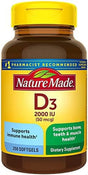 Nature Made Vitamin D3, 250 Softgels, Vitamin D 2000 IU (50 Mcg) Helps Support Immune Health, Strong Bones and Teeth, & Muscle Function, 250% of the Daily Value for Vitamin D in One Daily Softgel