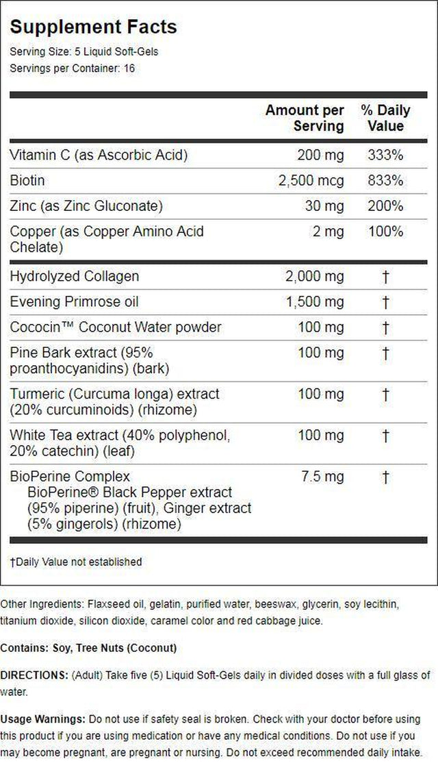 Irwin Naturals Deep Tissue Collagen-Pure with Coconut Water - Intensive Skin Nourishment - 80 Liquid Softgels