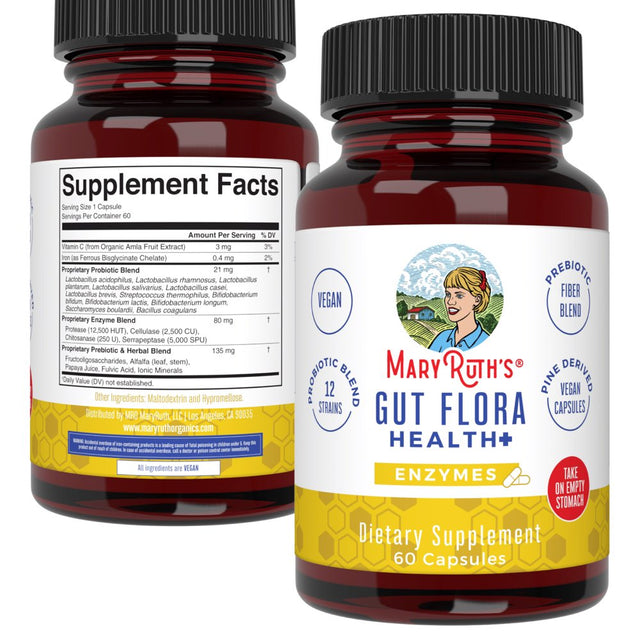 Maryruth Organics | Gut Flora Health+ Enzymes | Vegan, Non-Gmo | 60 Count