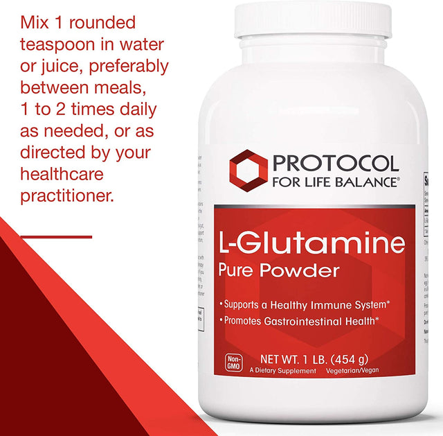 Protocol L-Glutamine 5G Powder - Immune Support, Nitrogen Balance, Gut & Brain Health - Amino Acids Supplement - L-Glutamine Powder - Kosher - 1 Lb - 91 Servings