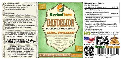 Dandelion (Taraxacum Officinale) Glycerite, Organic Dried Roots Alcohol-Free Liquid Extract (Herbal Terra, USA) 2 Oz