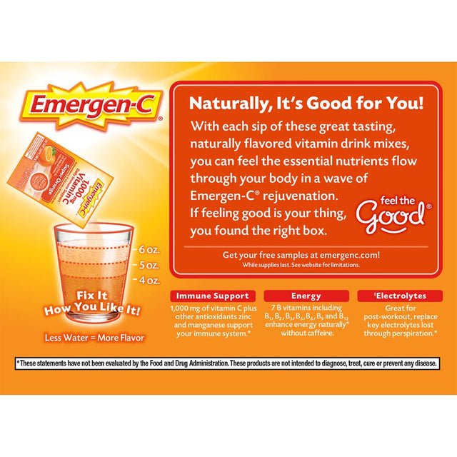 Emergen-C Variety Pack Dietary Supplement Drink Mix with 1000Mg Vitamin C, 3 Flavors (90 Ct., 32 Oz. Pks.)