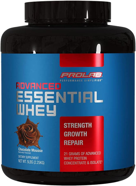 Prolab Advanced Essential Whey-Blend of Premium Whey Concentrate and Ultra Pure Whey Isolate Protein - Bcaas & Natural Enzymes (Chocolate Mousse, 5 LB)