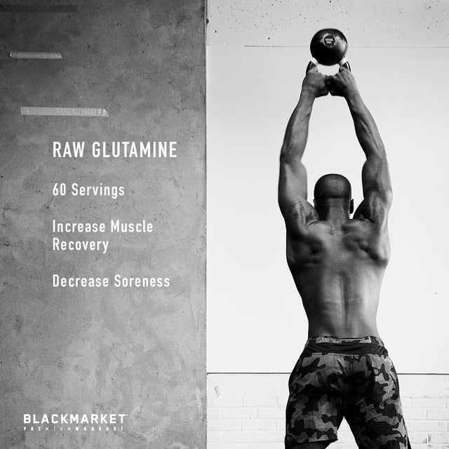 BLACKMARKET RAW Glutamine - Workout Powder Drink Mix for Men & Women, Improve Recovery & Reduce Muscle Soreness, Increase Memory, Focus, Concentration, 300 Grams