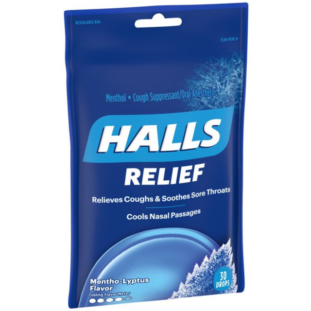 HALLS Relief Menthol Flavor Cough Drops, 30 Drops per Pack ,90 Drops Total (3 Pack)